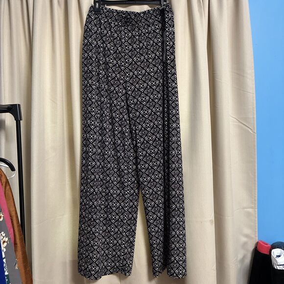 Ny Collection Womens XL Knit Wide Leg Pull On Pants Black Abstract Print - Picture 1 of 11